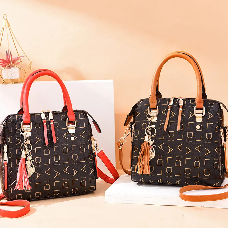 Bolsa Feminina com Letras– Bolsa de Mão Couro PU,
