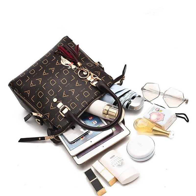 Bolsa Feminina com Letras– Bolsa de Mão Couro PU,