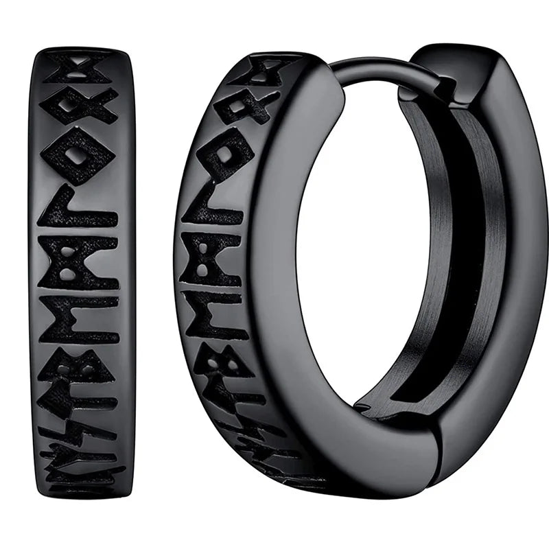 Brincos de Argola Viking com Runas Norueguesas em Aço Inoxidável