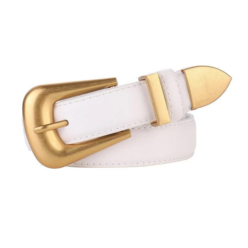 Cinto de Couro Feminino com Fivela Dourada