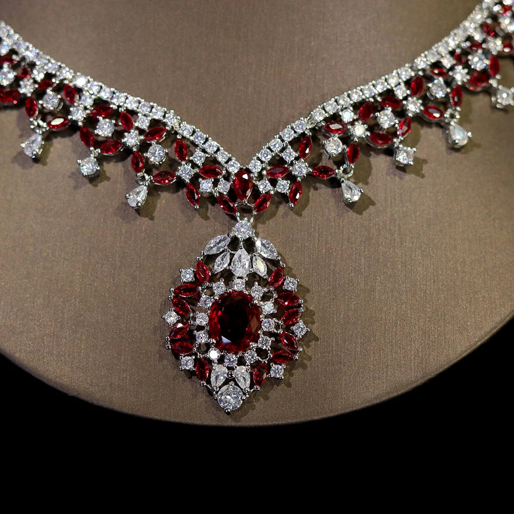 Conjunto Elegante de Joias com Zircônia Cúbica Vermelha