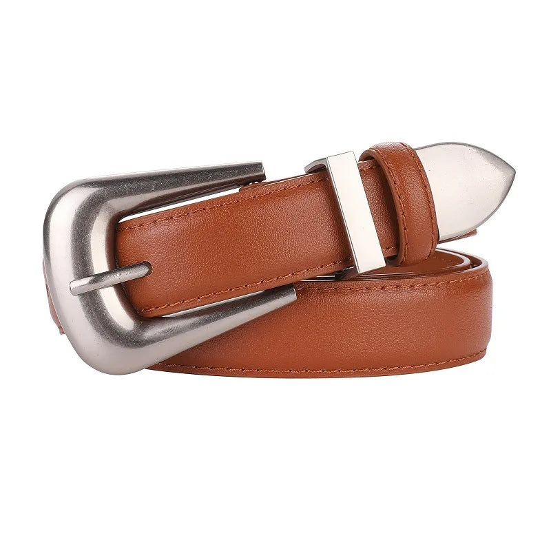Cinto de Couro Feminino com Fivela Dourada