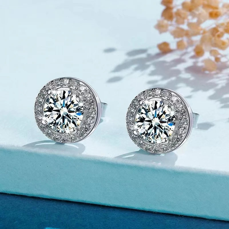 Brinco Solitário Moissanite – Prata Esterlina 925