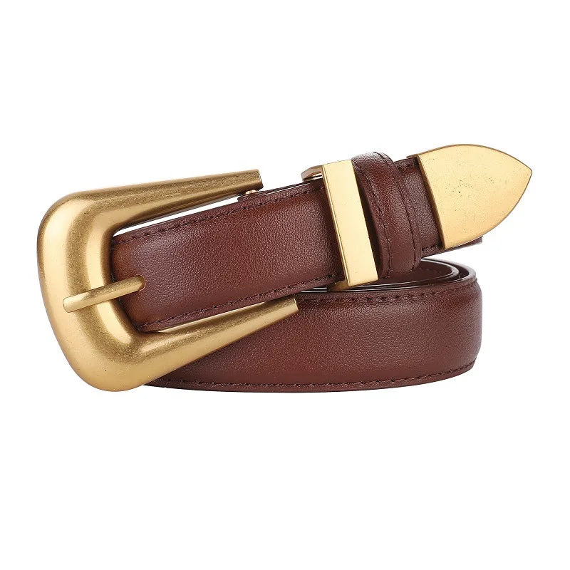 Cinto de Couro Feminino com Fivela Dourada