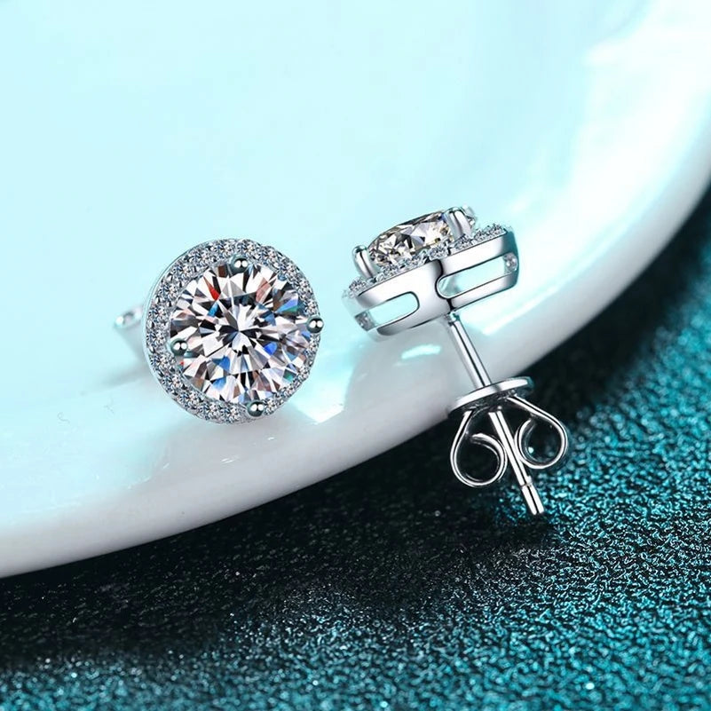 Brinco Solitário Moissanite – Prata Esterlina 925