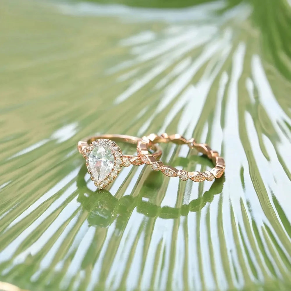 Par de Anéis em Prata 925 com Zircônia Gota 1.5cm