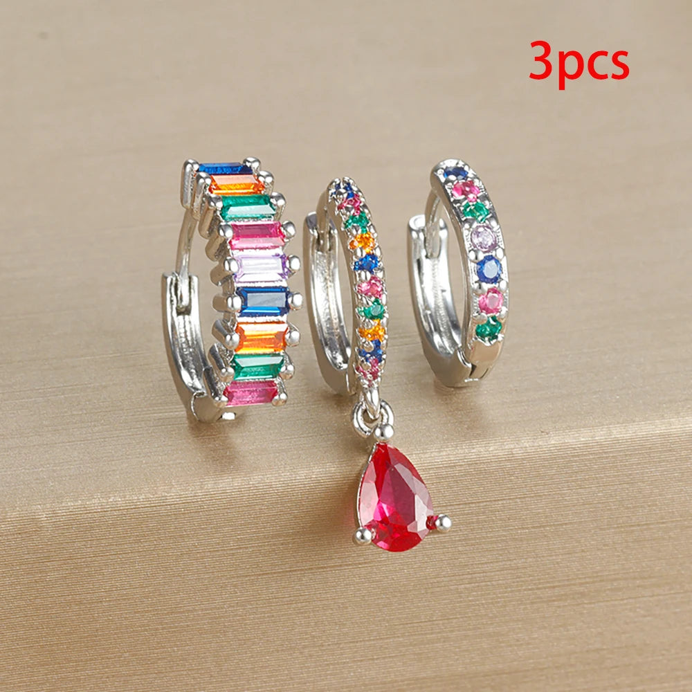 Trio de Argolas Coloridas com Zircônia – 3 Peças em Aço Cirúrgico