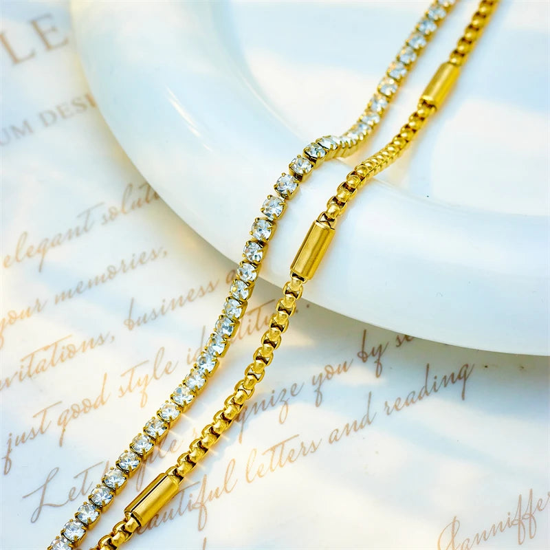 Pulseira Feminina 2 em 1 com Zircônia – Aço Inoxidável