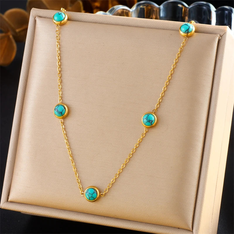 Conjunto Minimalista de Colar e Brincos /Pedra Turquesa