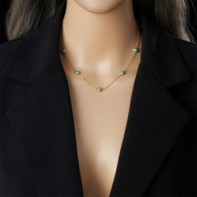 Conjunto Minimalista de Colar e Brincos /Pedra Turquesa