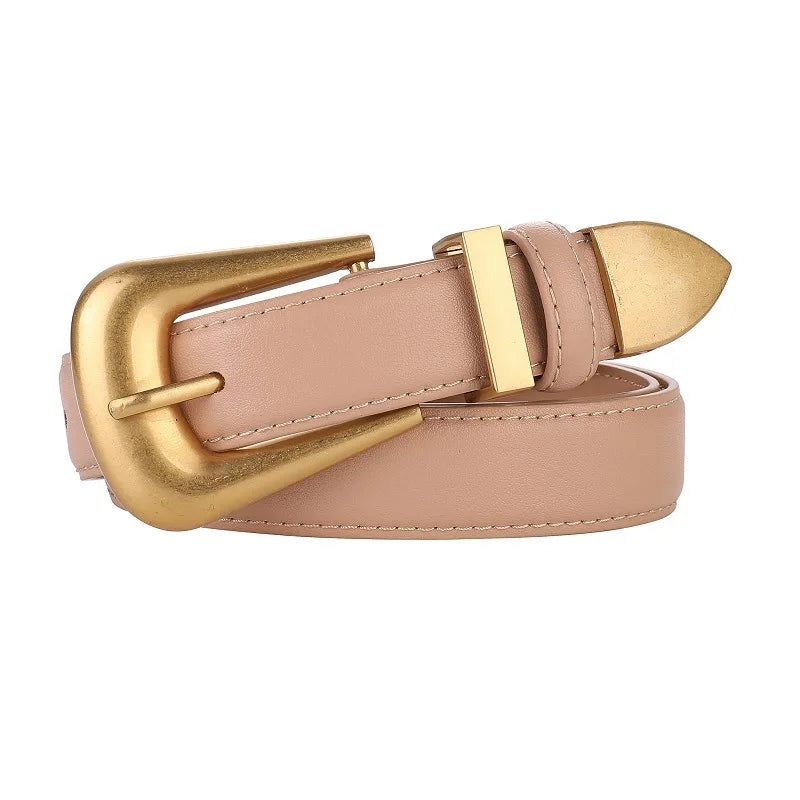 Cinto de Couro Feminino com Fivela Dourada