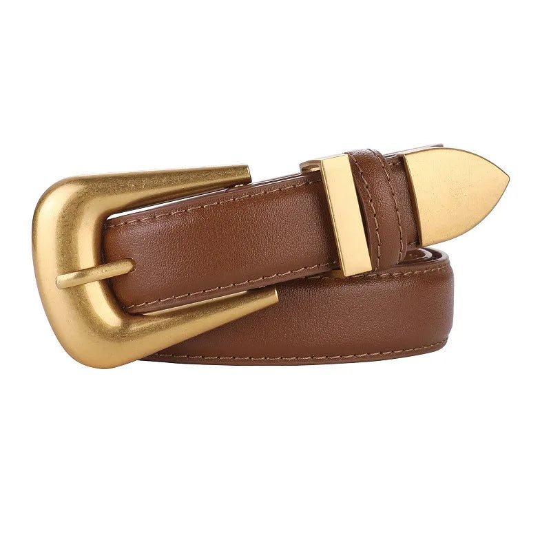 Cinto de Couro Feminino com Fivela Dourada