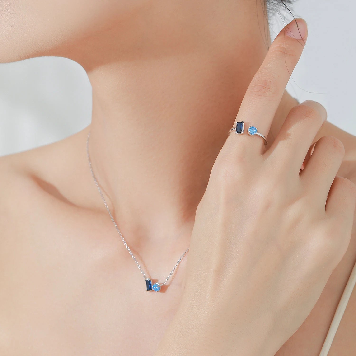 Conjunto Feminino Ailmay – Prata 925 com Zircônias Azuis