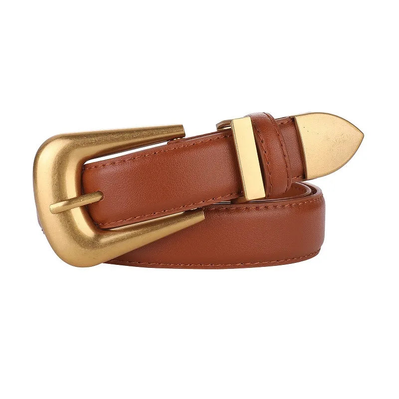 Cinto de Couro Feminino com Fivela Dourada