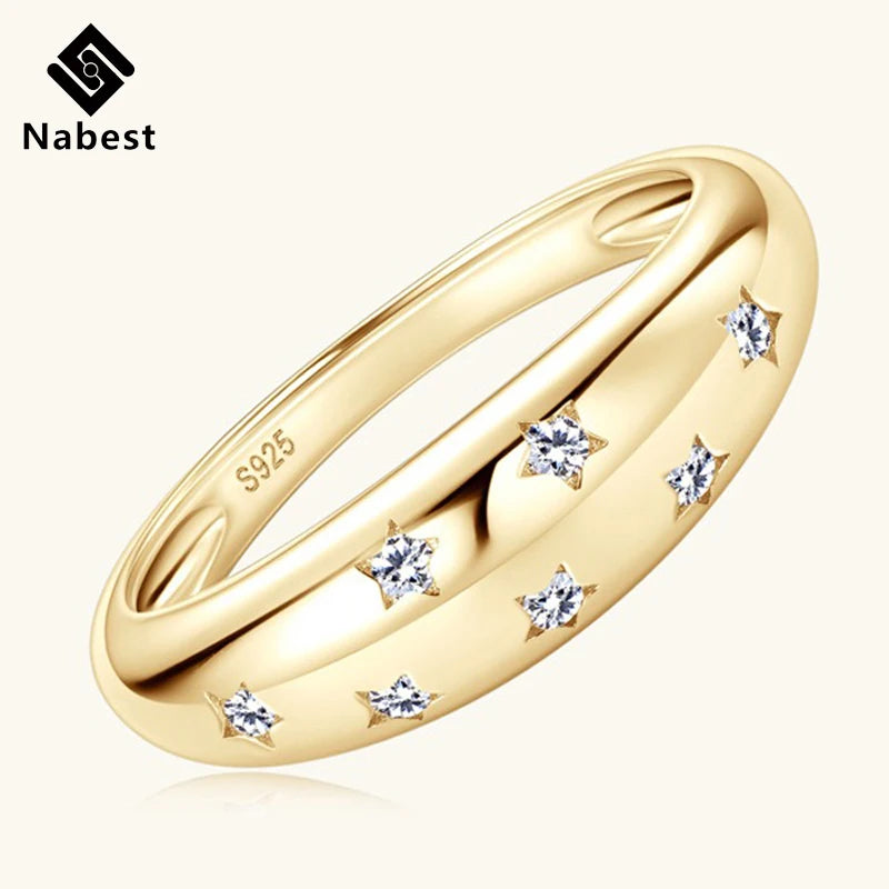 Anel Chunky Moissanite Dourado – Prata 925 com Cravação Luxo