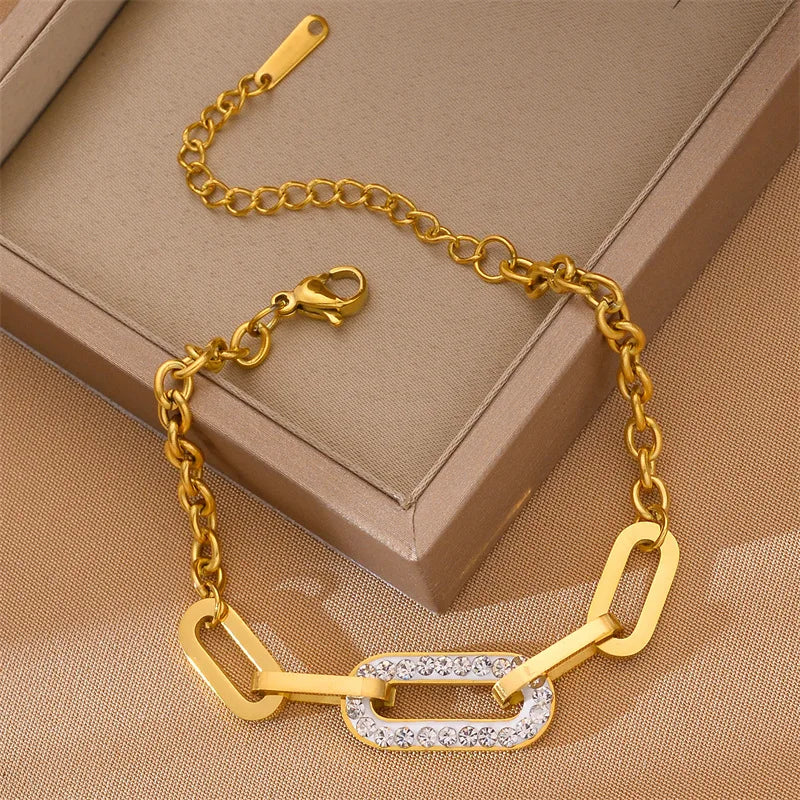 Pulseira Feminina Geométrica Banhada a Ouro