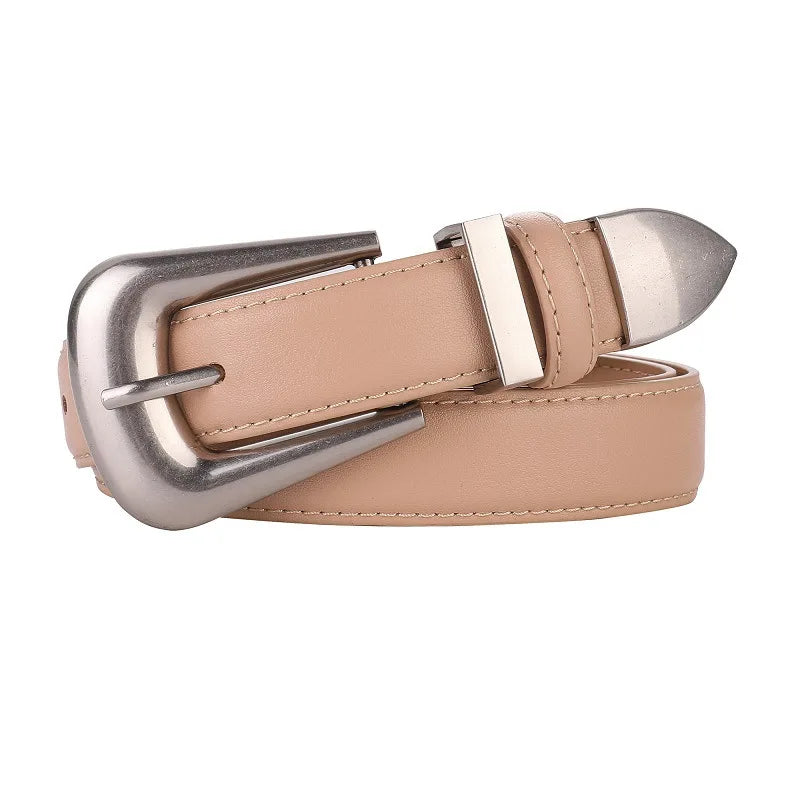 Cinto de Couro Feminino com Fivela Dourada