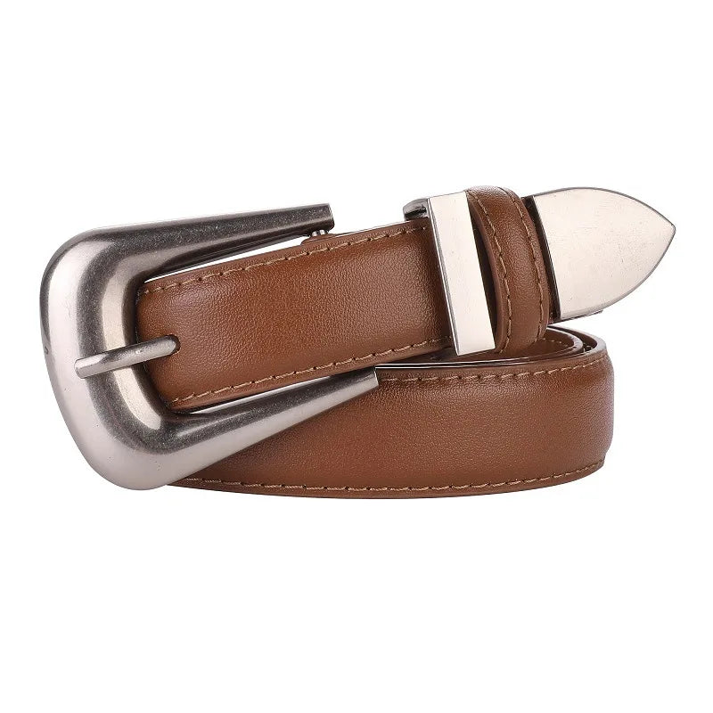 Cinto de Couro Feminino com Fivela Dourada