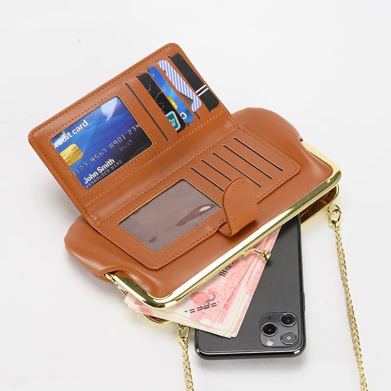 Bolsa Feminina Transversal com Corrente – Carteira Multifuncional em Couro PU