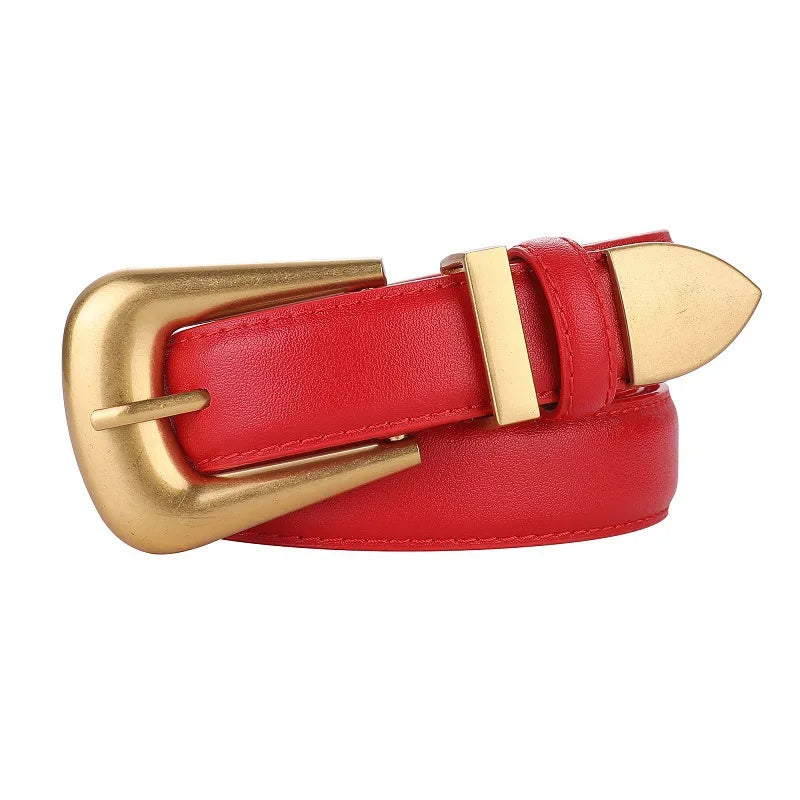Cinto de Couro Feminino com Fivela Dourada