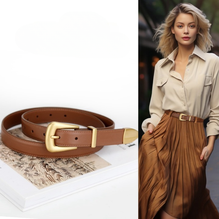 Cinto de Couro Feminino com Fivela Dourada