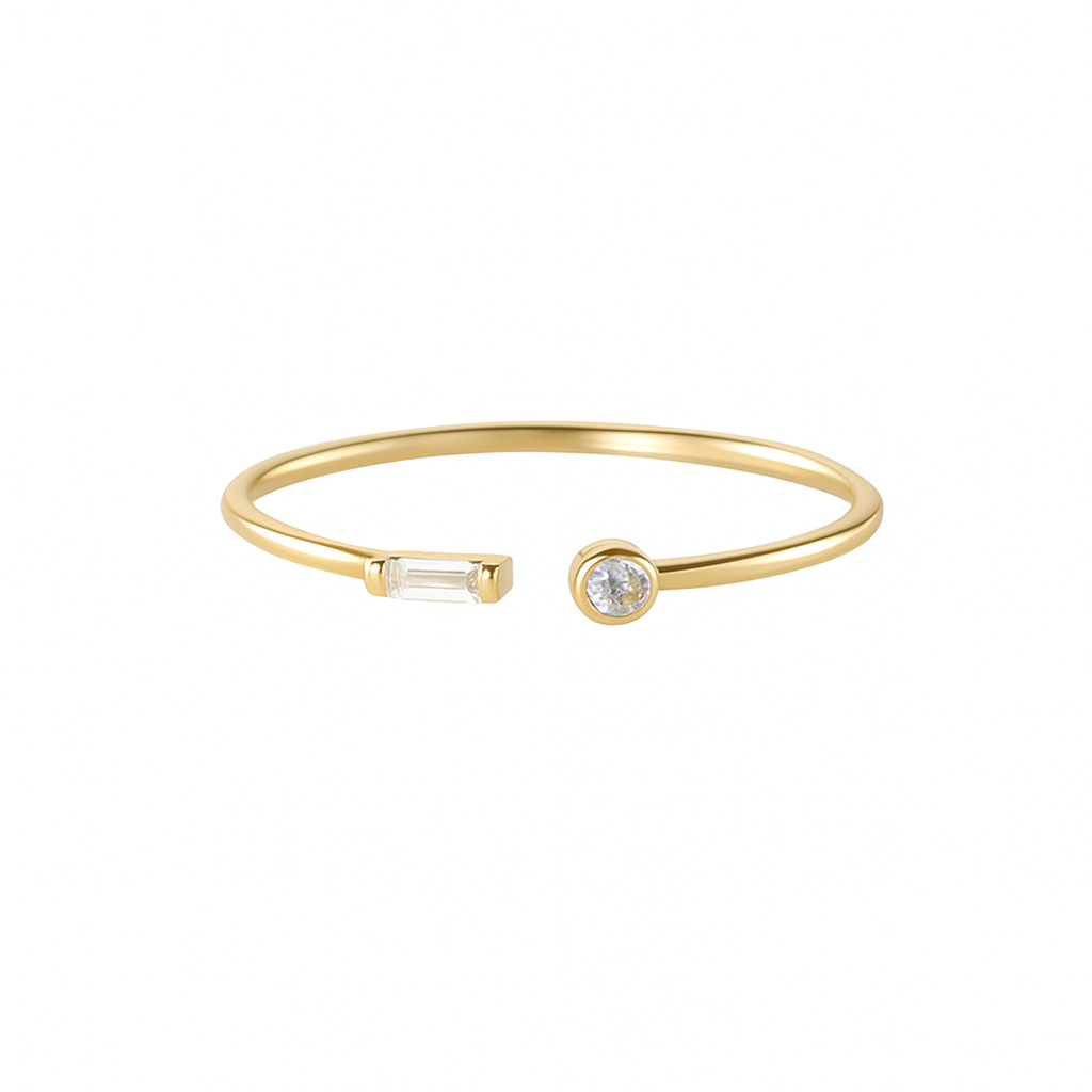 Anel Fino Ajustável em Prata 925 com Zircônia – Banhado a Ouro 14K