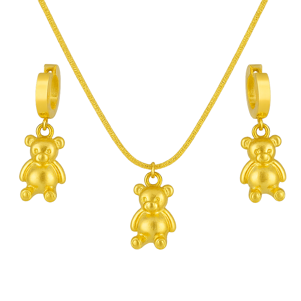 Conjunto de Colar e Brincos com Pingente de Ursinho