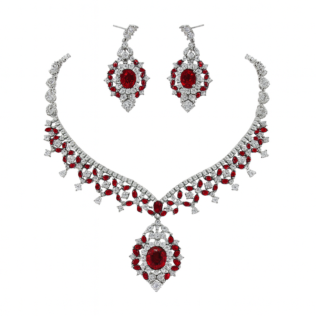 Conjunto Elegante de Joias com Zircônia Cúbica Vermelha