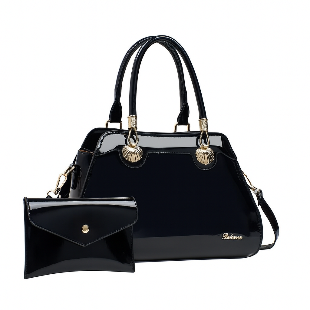Bolsa Feminina de Couro Brilhante com Alça de Mão