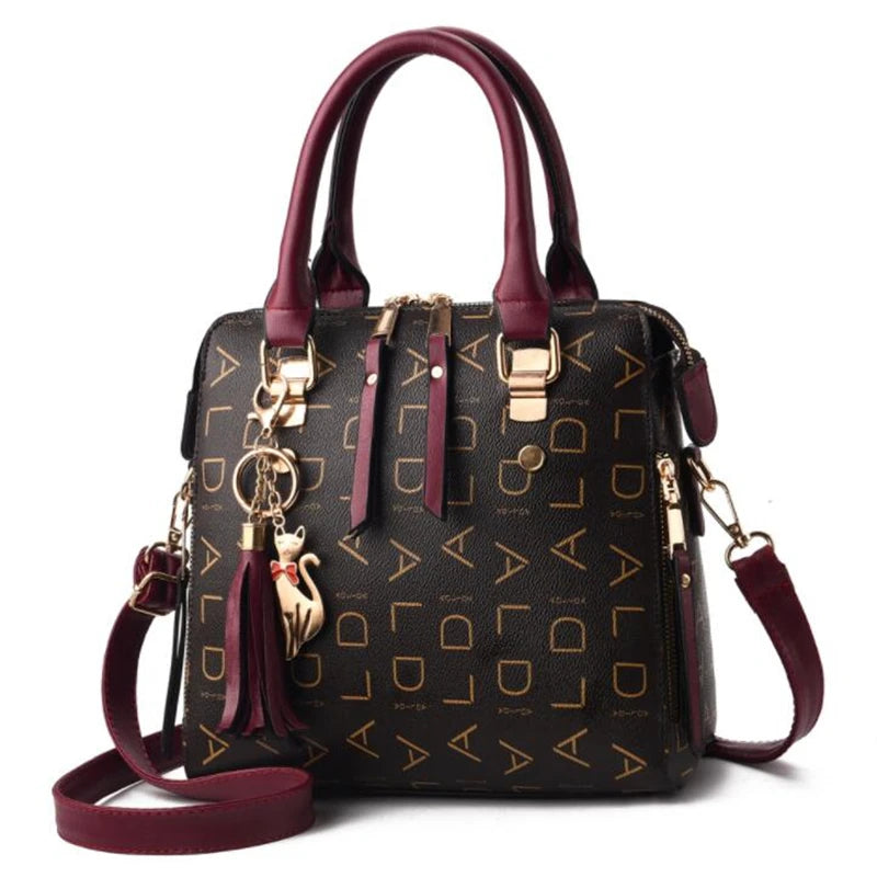 Bolsa Feminina com Letras– Bolsa de Mão  Couro PU,