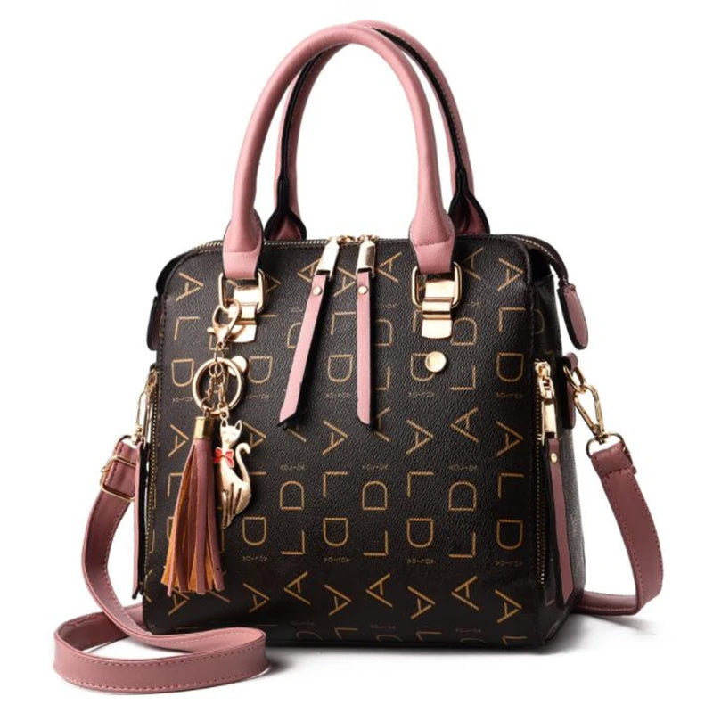Bolsa Feminina com Letras– Bolsa de Mão  Couro PU,