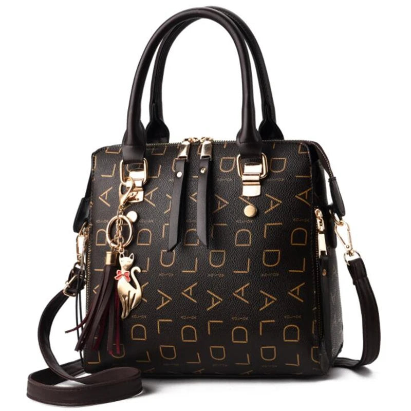 Bolsa Feminina com Letras– Bolsa de Mão  Couro PU,