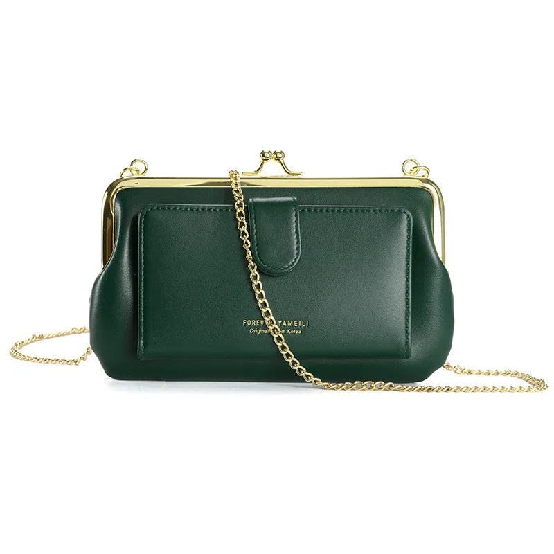 Bolsa Feminina Transversal com Corrente – Carteira Multifuncional em Couro PU