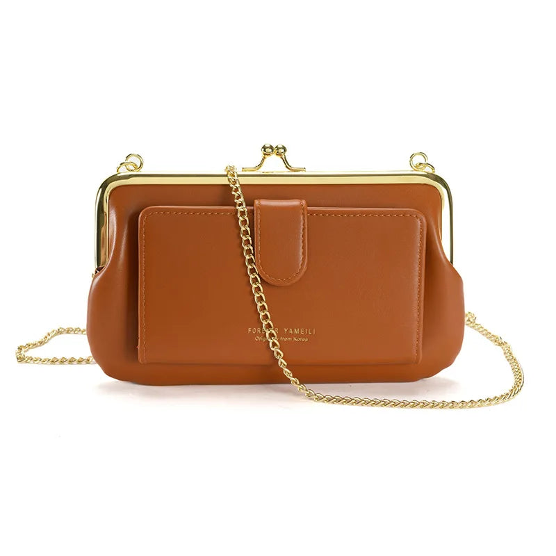 Bolsa Feminina Transversal com Corrente – Carteira Multifuncional em Couro PU