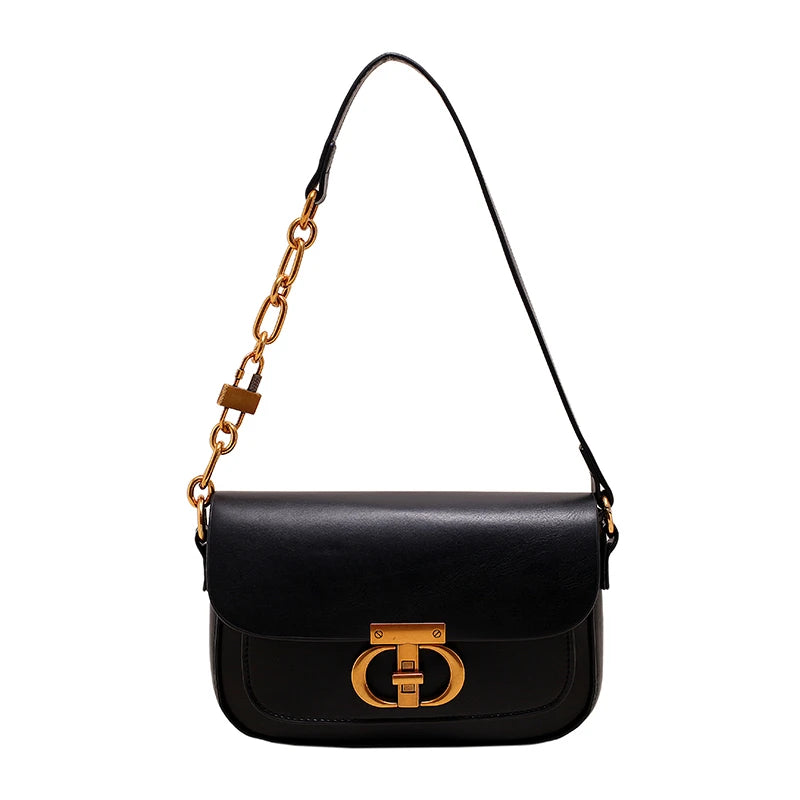 Bolsa Feminina Retrô Pequena – Couro PU com Fecho de Metal e Alça Transversal