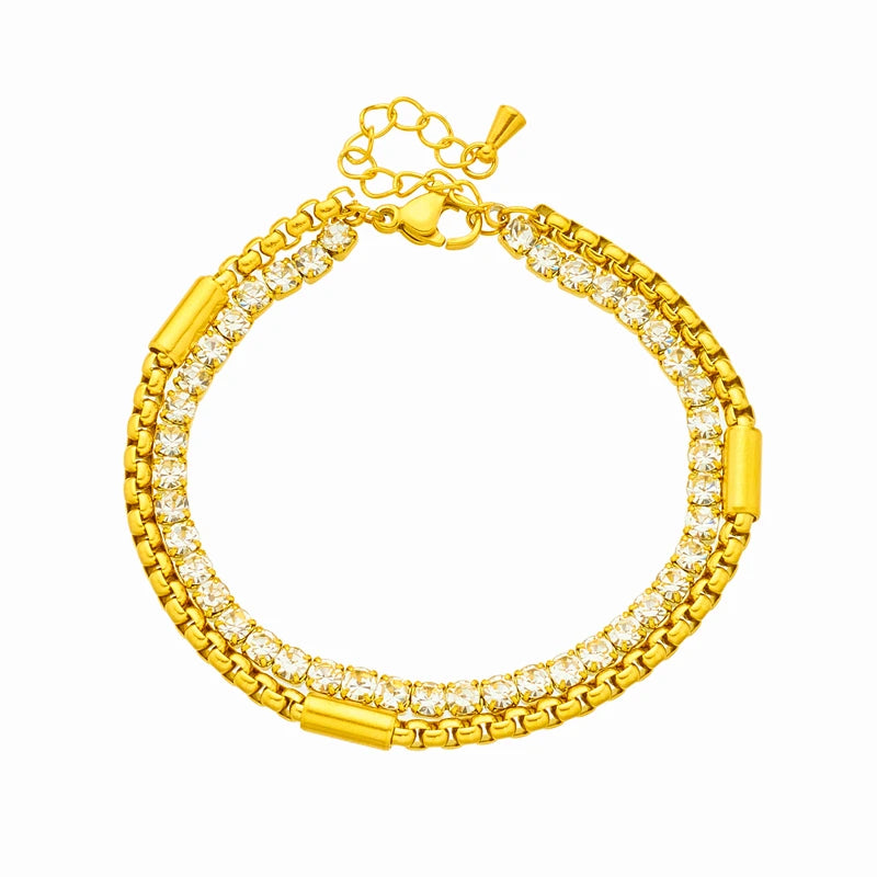 Pulseira Feminina 2 em 1 com Zircônia – Aço Inoxidável