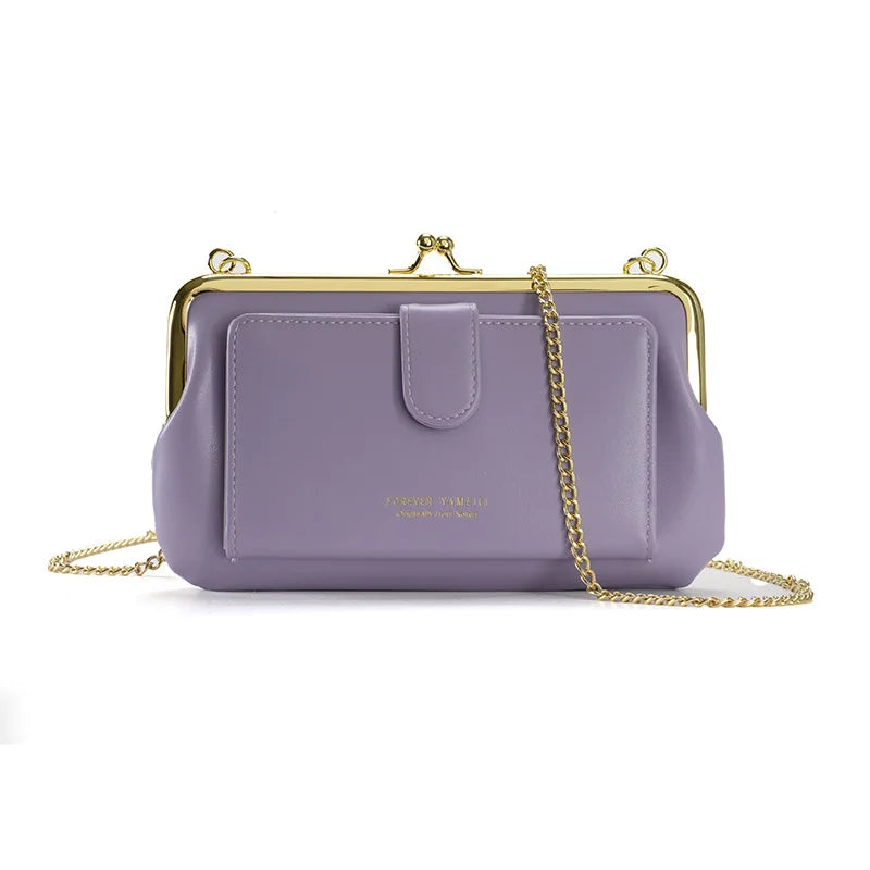 Bolsa Feminina Transversal com Corrente – Carteira Multifuncional em Couro PU