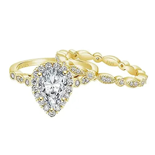 Par de Anéis em Prata 925 com Zircônia Gota 1.5cm