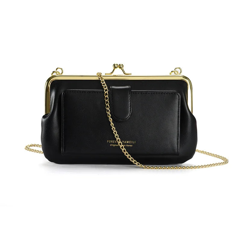 Bolsa Feminina Transversal com Corrente – Carteira Multifuncional em Couro PU