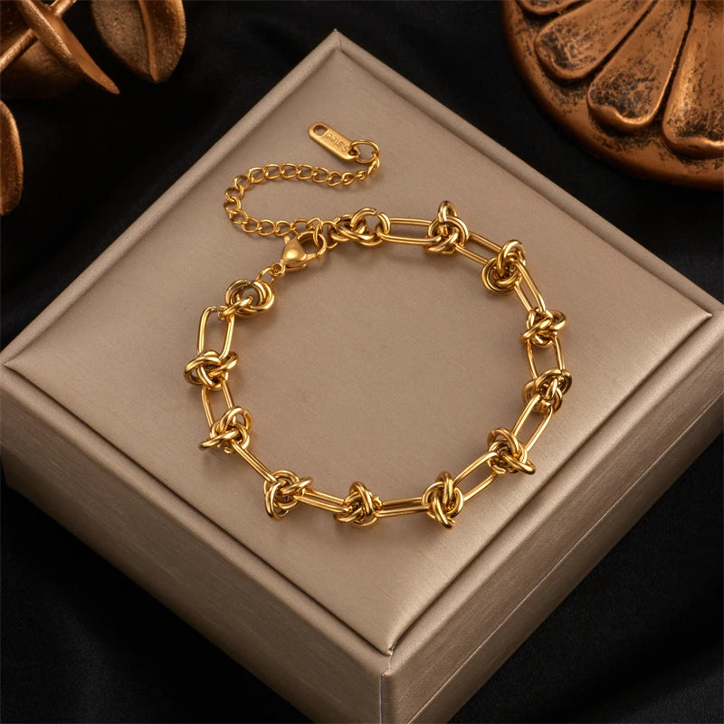 Pulseira Dourada nó em Aço