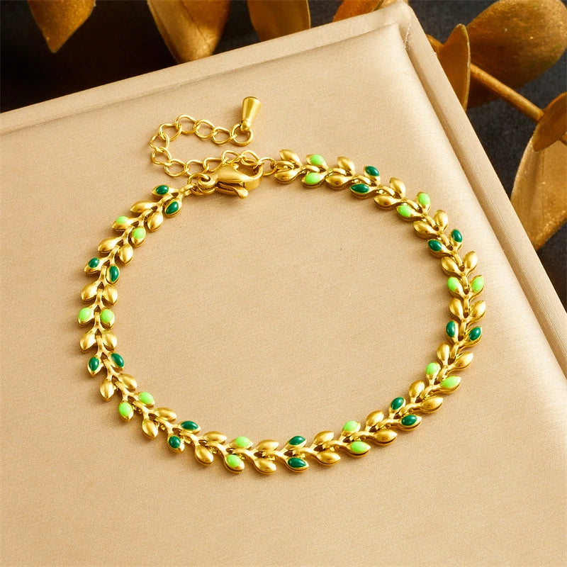 Pulseira Ramo de Oliveira Banhado a Ouro