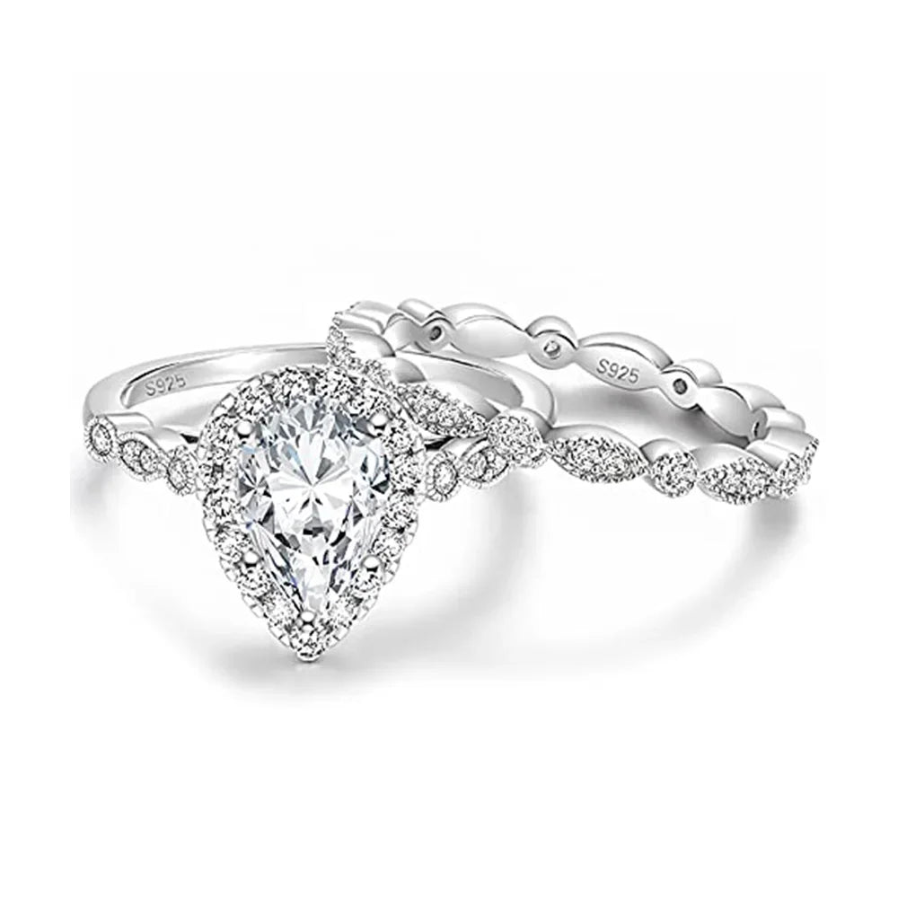 Par de Anéis em Prata 925 com Zircônia Gota 1.5cm