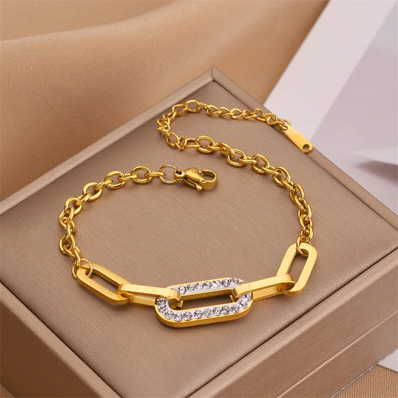 Pulseira Feminina Geométrica Banhada a Ouro