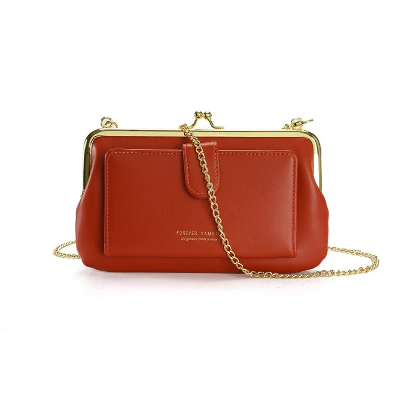 Bolsa Feminina Transversal com Corrente – Carteira Multifuncional em Couro PU