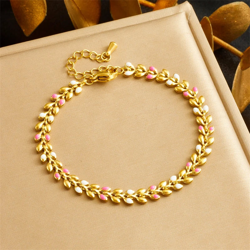Pulseira Ramo de Oliveira Banhado a Ouro