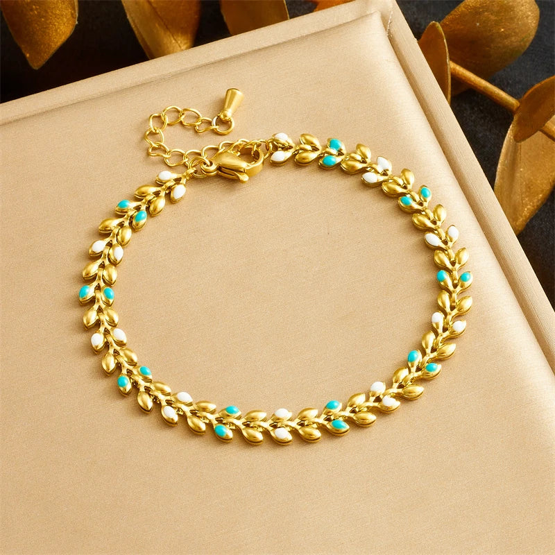Pulseira Ramo de Oliveira Banhado a Ouro