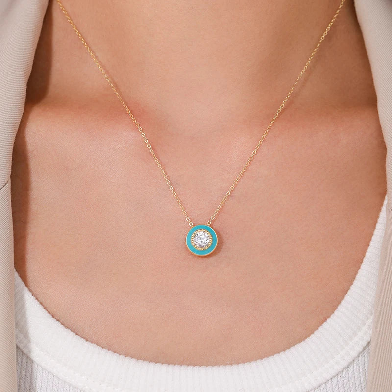 Colar Tiffany Prata 925 com Pingente Azul e Zircônia