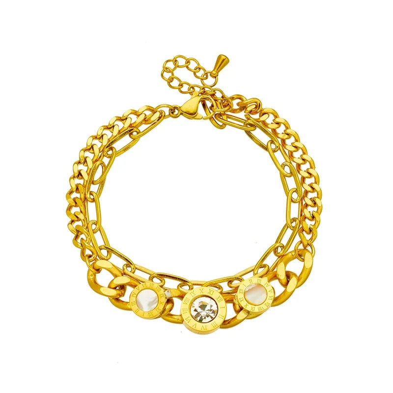 Pulseira Charme Feminina Banhada a Ouro com Zircônia