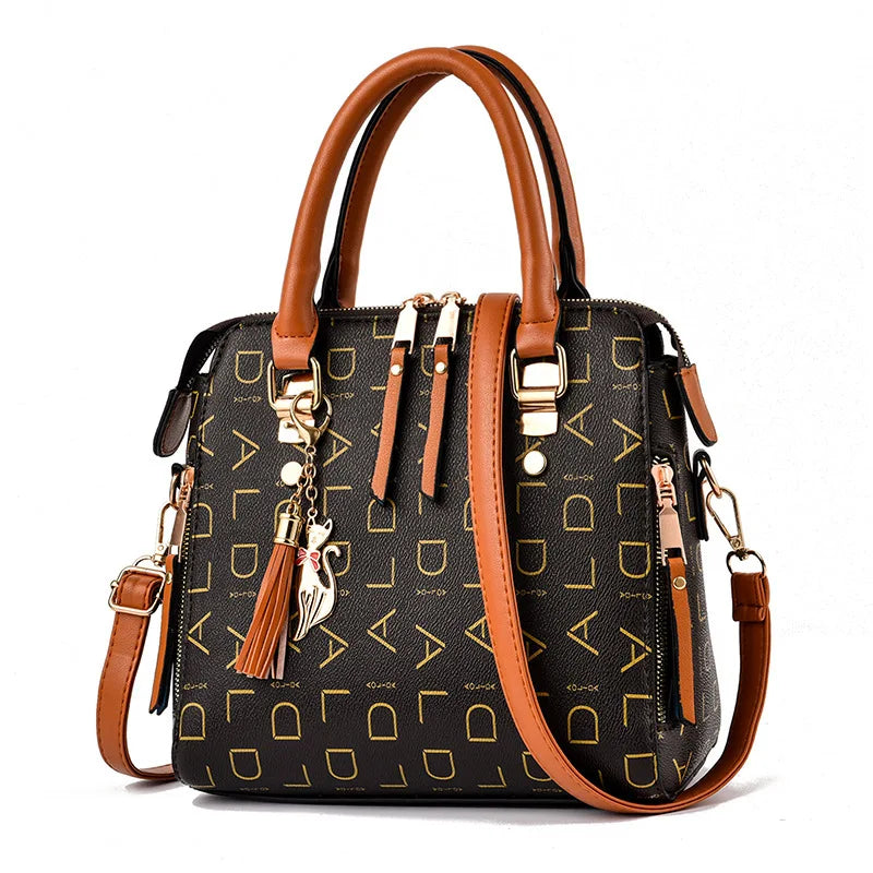 Bolsa Feminina com Letras– Bolsa de Mão  Couro PU,