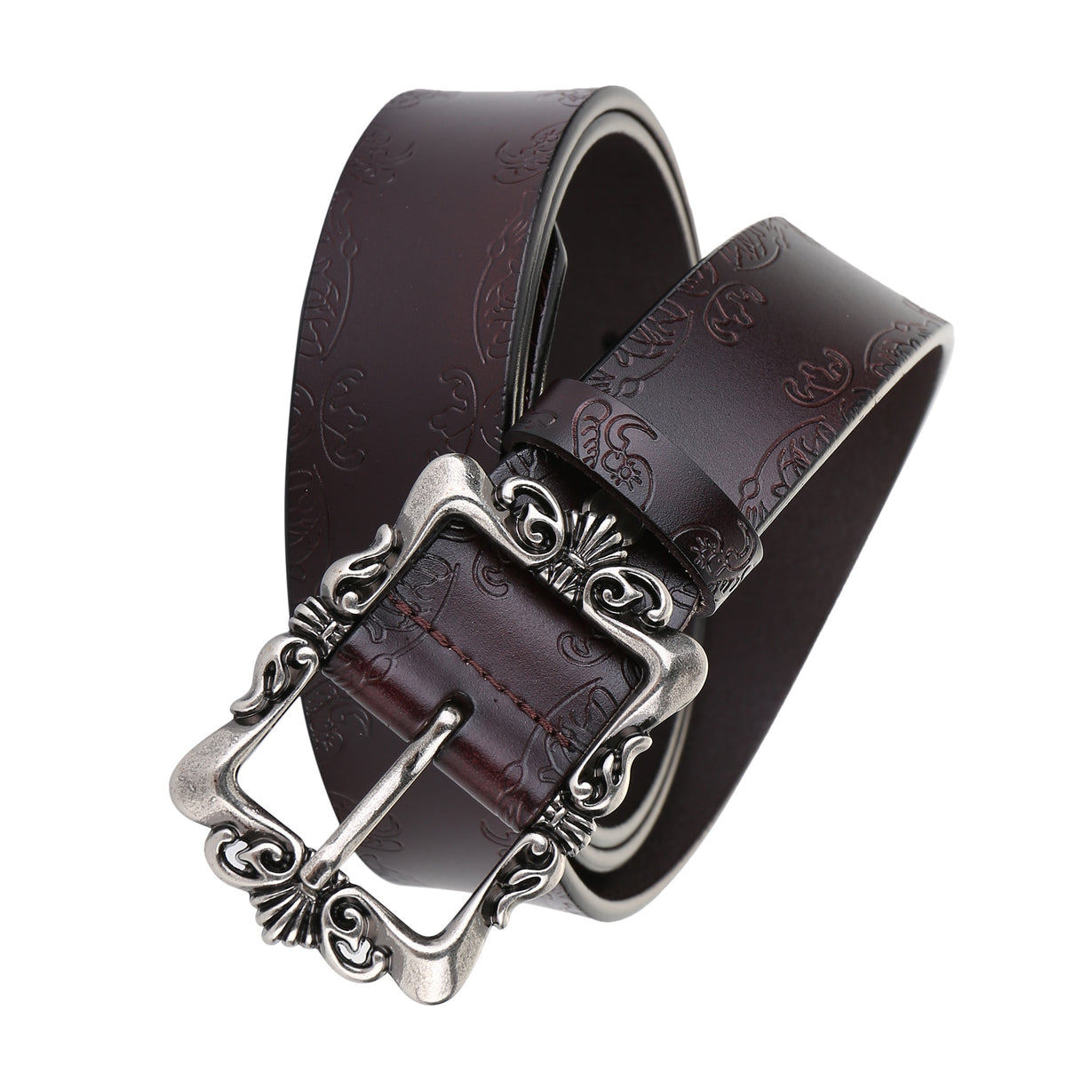 Cinto de Couro Feminino com Detalhe Entalhado